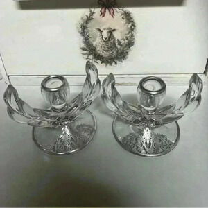 Vintage elegant art deco silver overlay glass candle holders